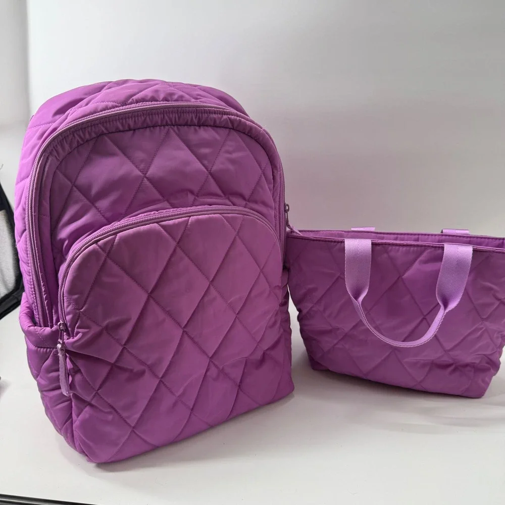 Vera Bradley Quilted Performance Twill Backpack and Lunch Bag Set Purple Orchad